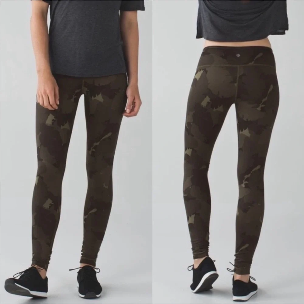 Lululemon Wunder Under Leggings Pant Luon Palm Party Fatigue Green Camo